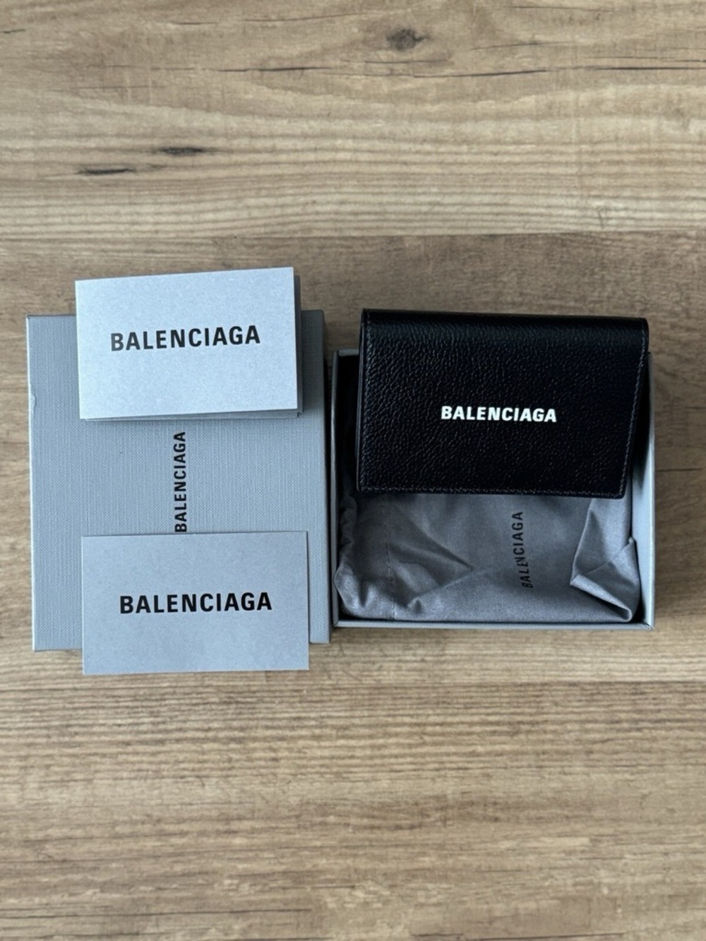 Balenciaga Black Leather Mini Wallet with White Logo
